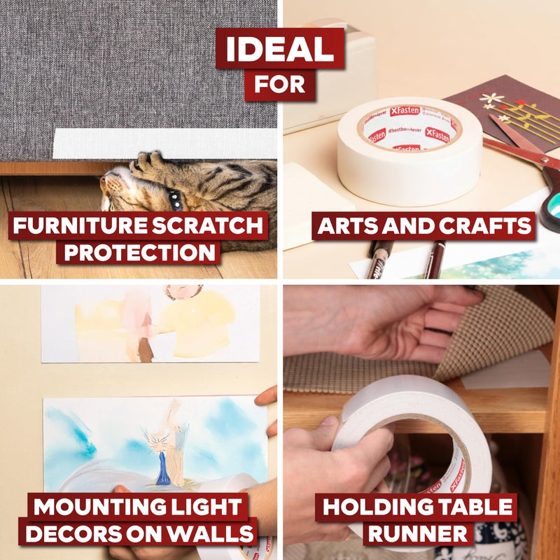 XFasten Double Sided Tape, White, Removable and Residue-Free, 2-Inch x 30 Yards, Surface Safe Two-Sided Sticky Adhesive Tape for Wall, Floor, Clothes, Rug, Fabric, Crafts and Scrapbooking - Image 4